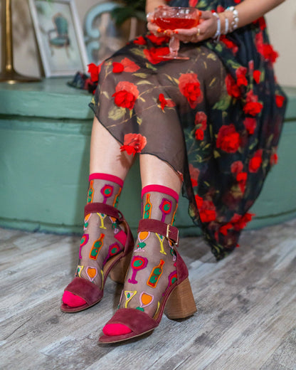 Cocktail Hour Black Sheer Crew Sock Quirks!