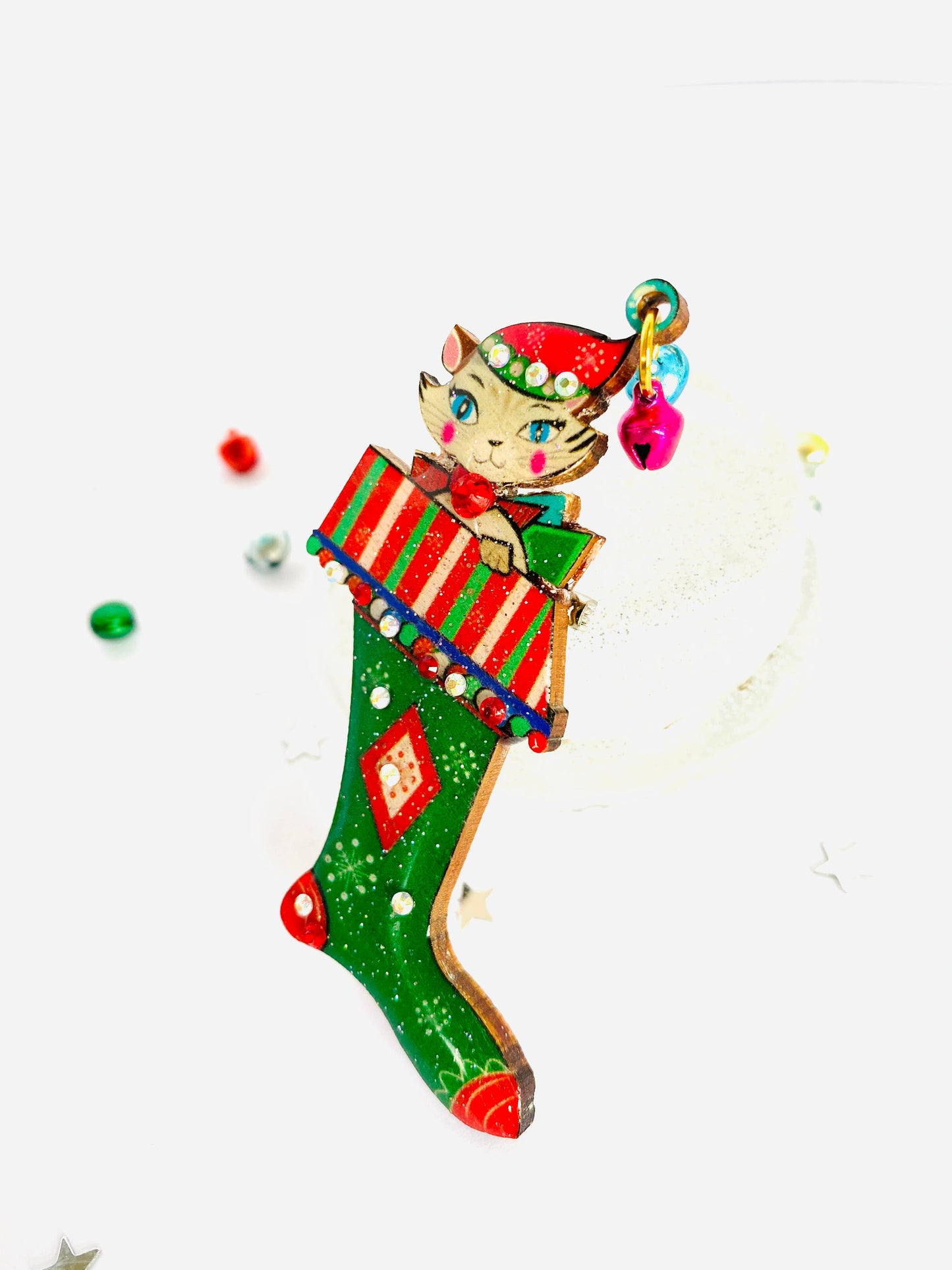 Mr Cat in a Stocking Brooch by Rosie Rose Parker