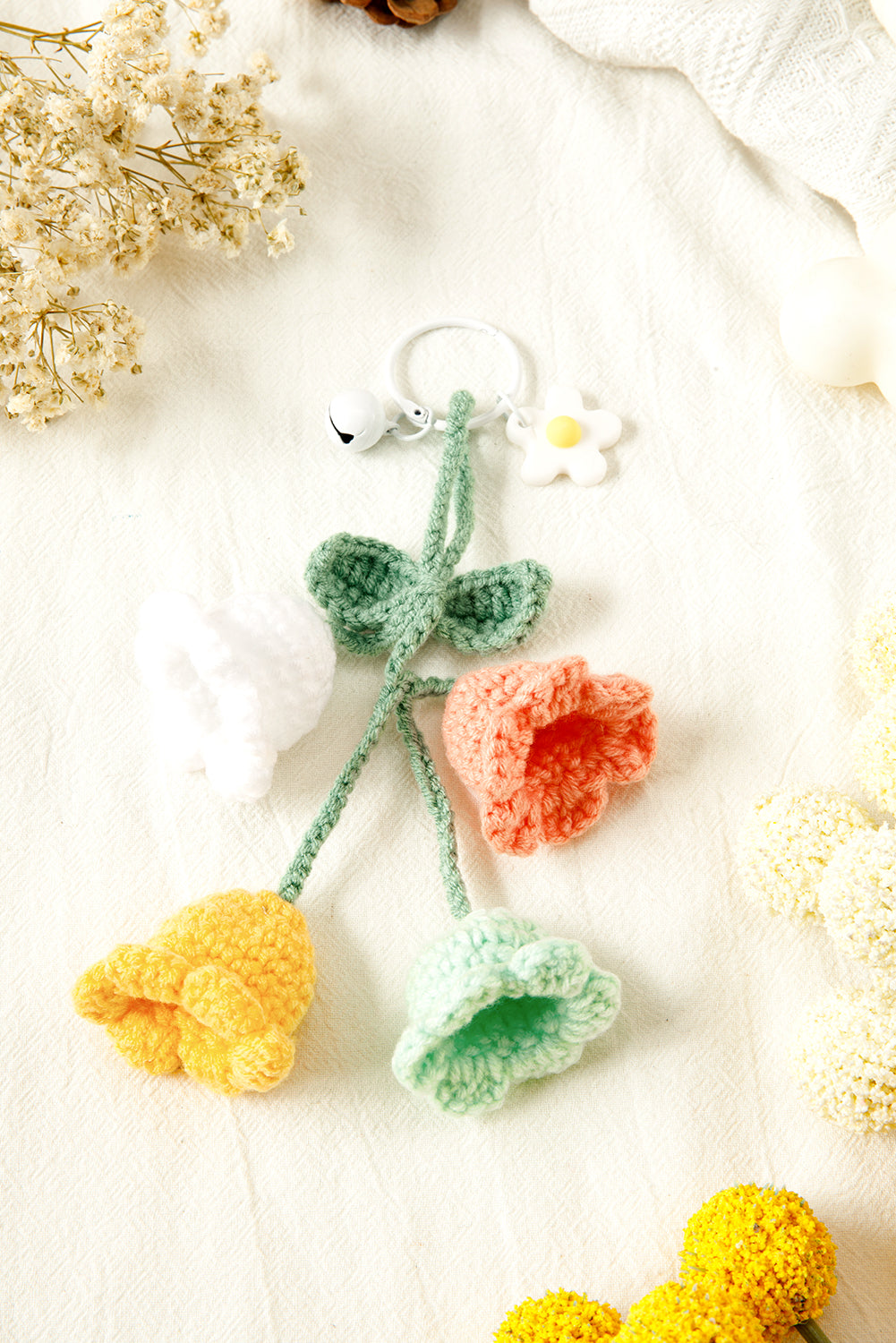 Meadow Mist Green Cute Crochet Flower Keychain Shewin