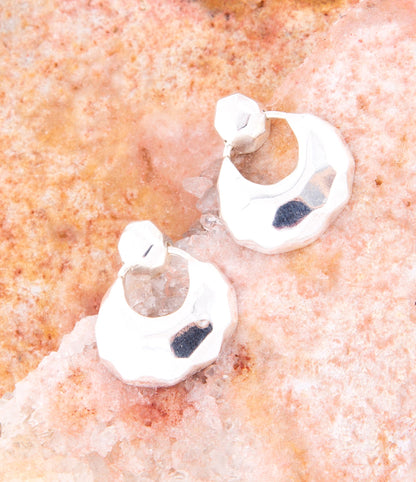 Faceted Sterling Silver Doorknocker Post Earrings