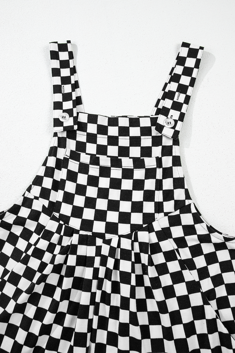 Black Checkered Print Pocketed Wide Leg Overall Shewin