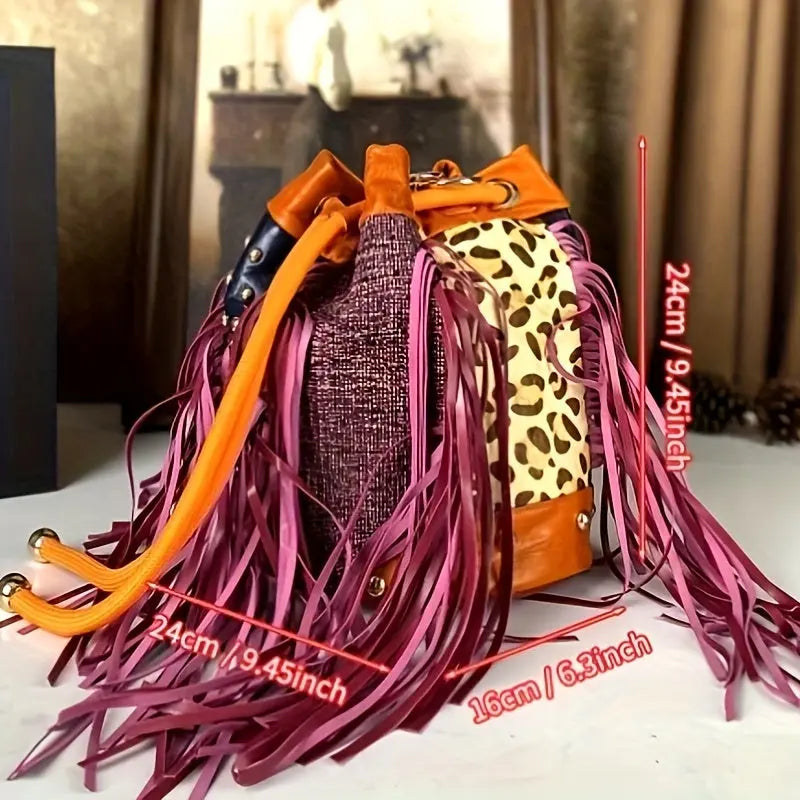 Cross-body Bohemian Cowhide Hanging Bucket Bag DSers