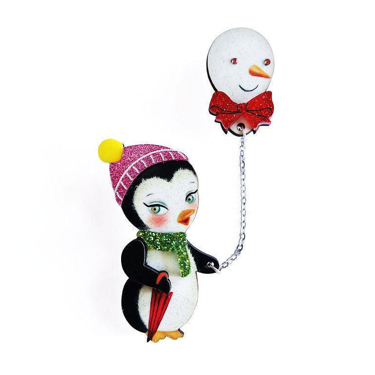 Festive Penguin with Balloon Brooch by Laliblue
