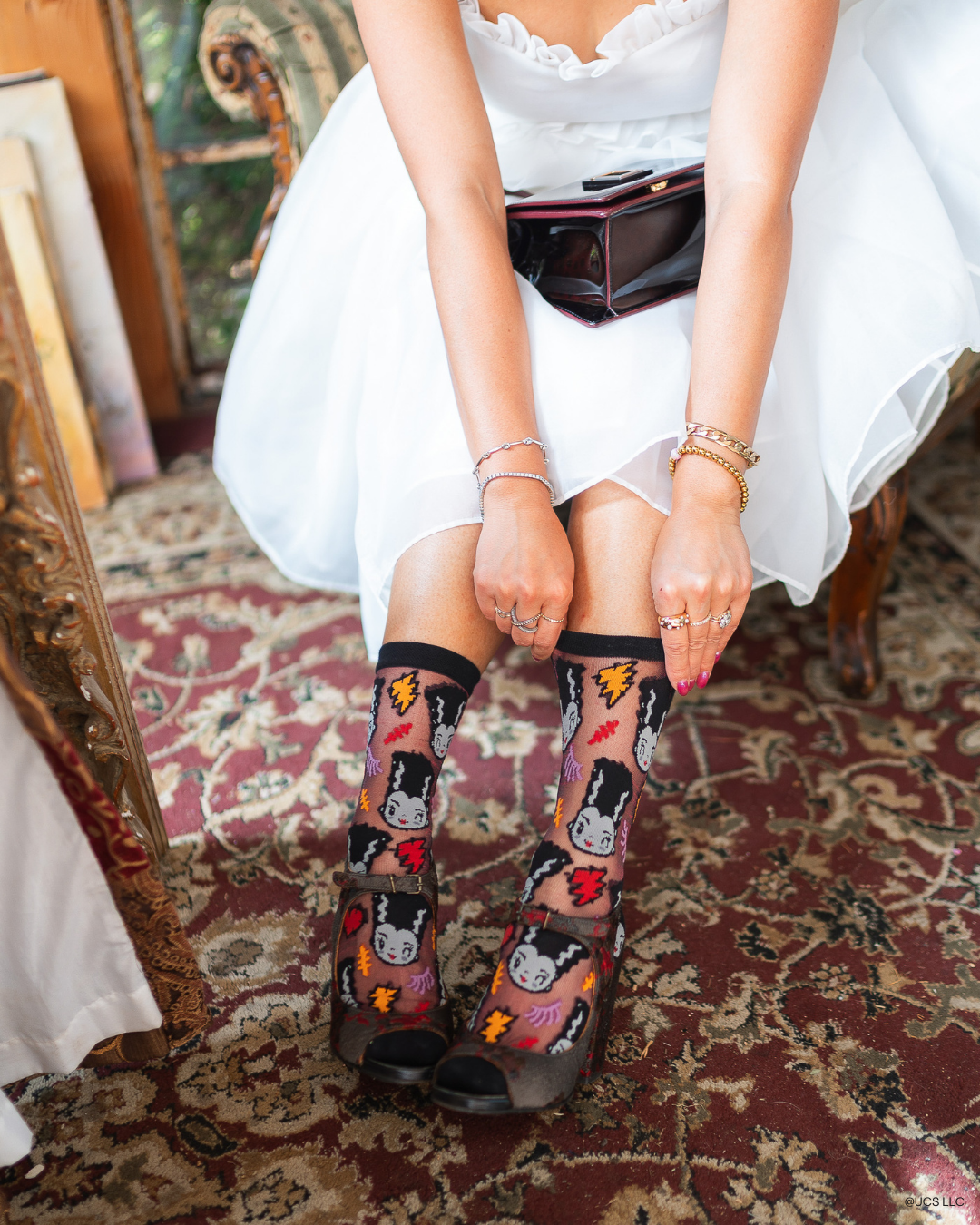 Bride of Frankenstein Shimmer Sheer Crew Sock Quirks!