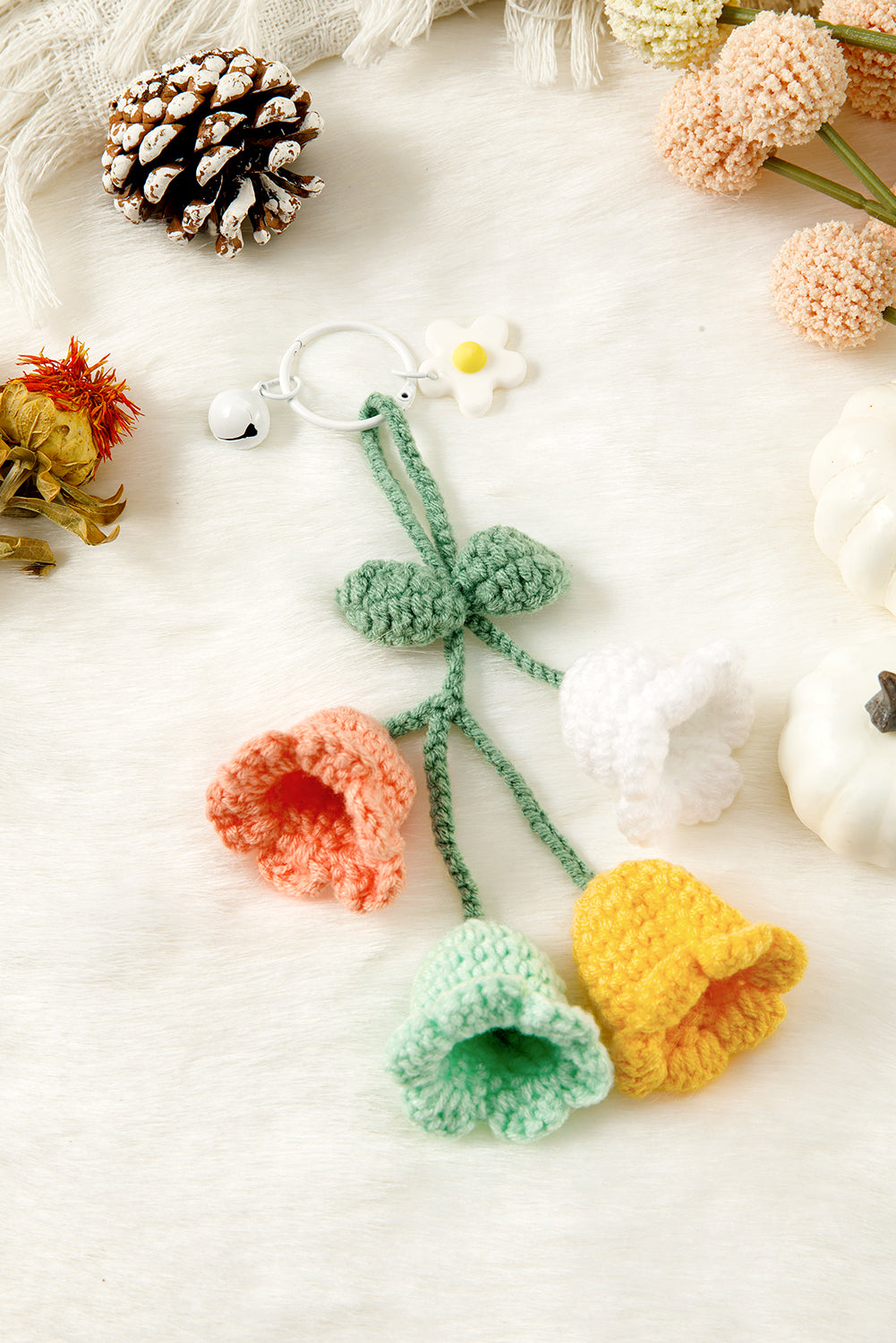 Meadow Mist Green Cute Crochet Flower Keychain Shewin