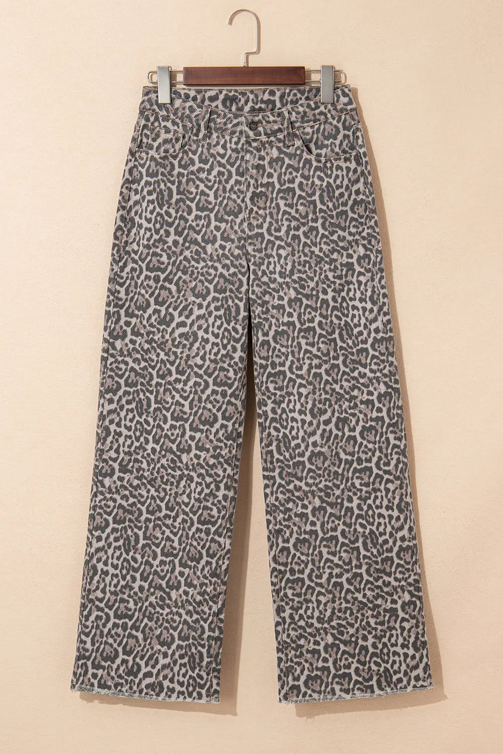 Brown Leopard High Waist Frayed Hem Jeans Shewin