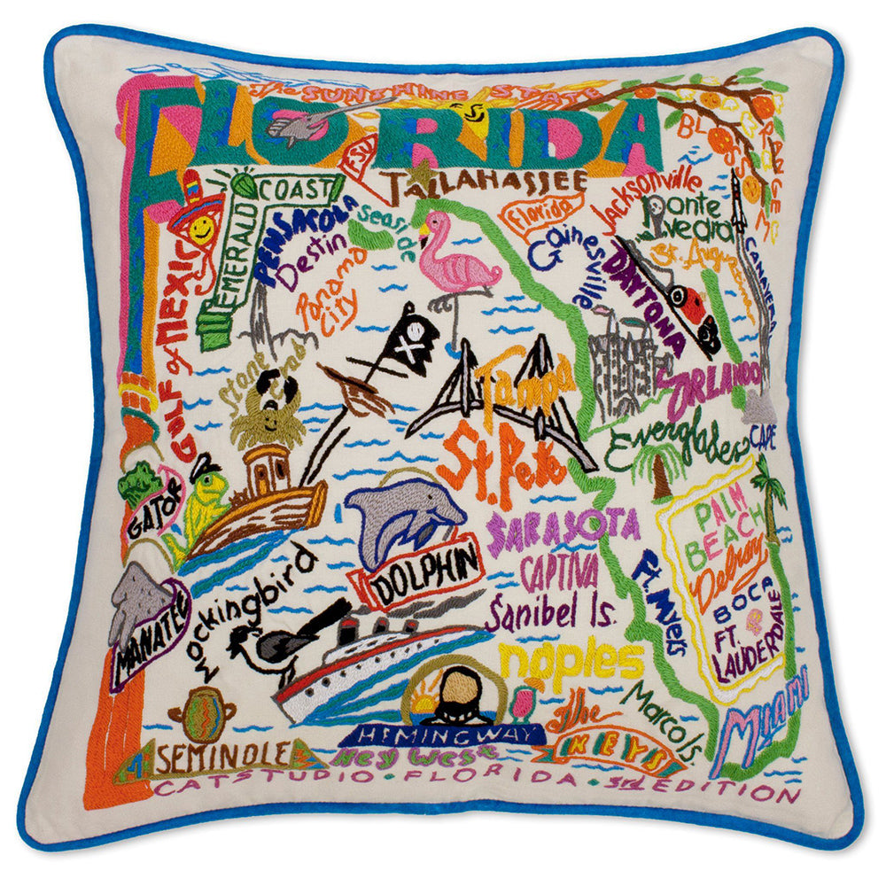 Florida Hand-Embroidered Pillow Quirks!
