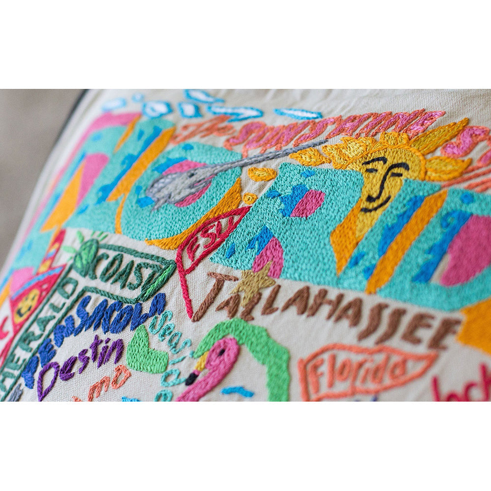 Florida Hand-Embroidered Pillow Quirks!