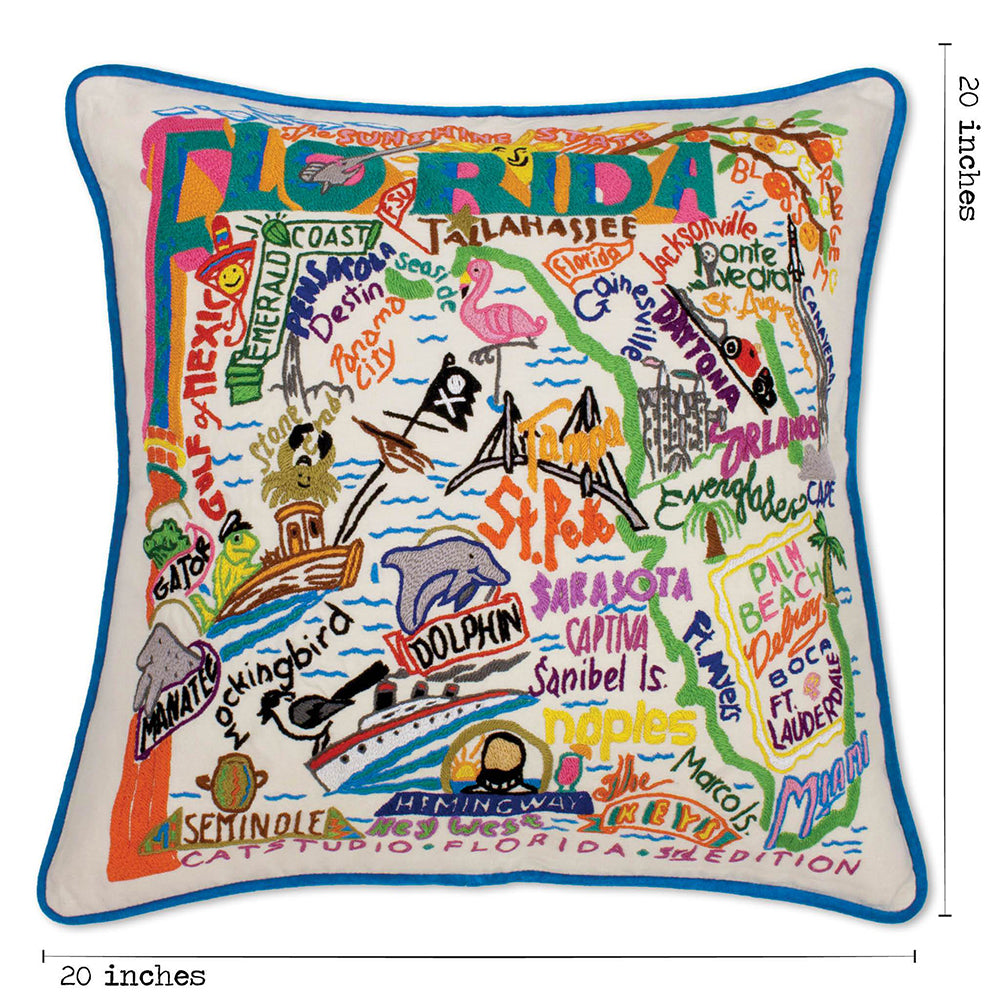 Florida Hand-Embroidered Pillow Quirks!