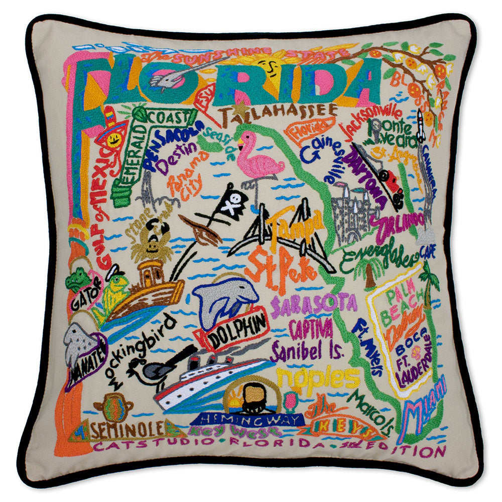 Florida Hand-Embroidered Pillow Quirks!