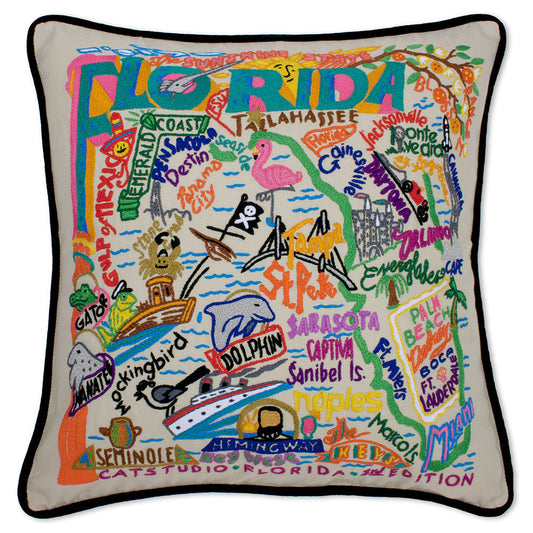 Florida Hand-Embroidered Pillow Quirks!