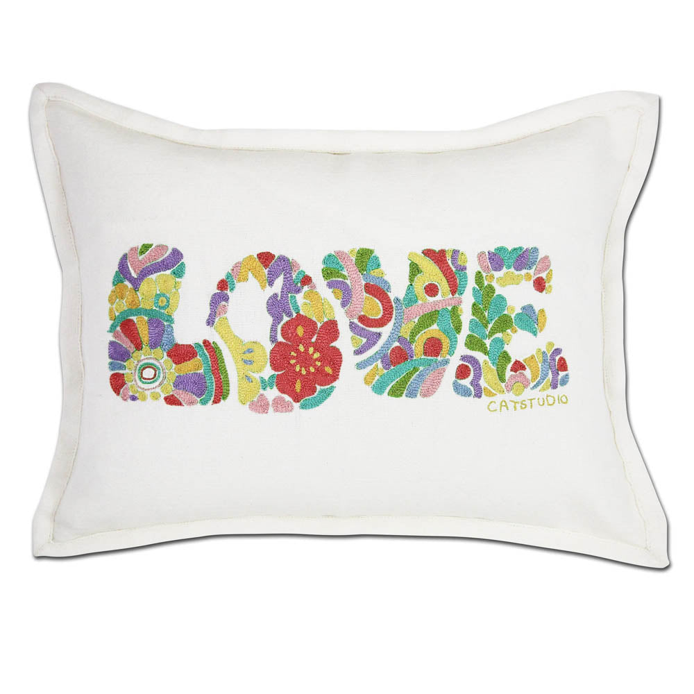 Flower Power Love Letters Hand-Embroidered Pillow - Available in Bright or Pastel by CatStudio Quirks!