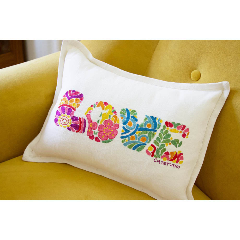 Flower Power Love Letters Hand-Embroidered Pillow - Available in Bright or Pastel by CatStudio Quirks!