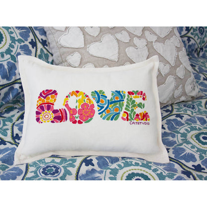 Flower Power Love Letters Hand-Embroidered Pillow - Available in Bright or Pastel by CatStudio Quirks!
