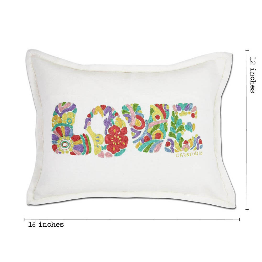 Flower Power Love Letters Hand-Embroidered Pillow - Available in Bright or Pastel by CatStudio Quirks!