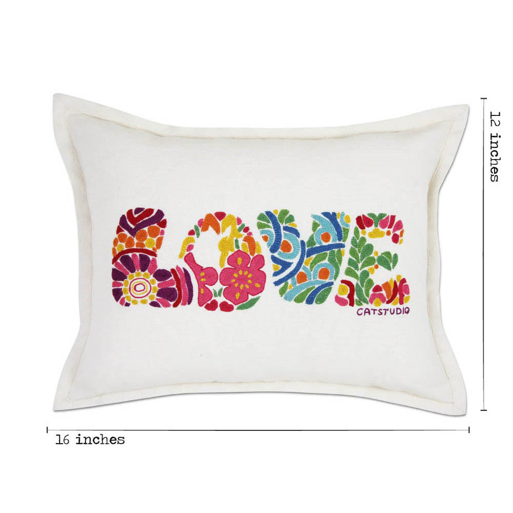 Flower Power Love Letters Hand-Embroidered Pillow - Available in Bright or Pastel by CatStudio Quirks!