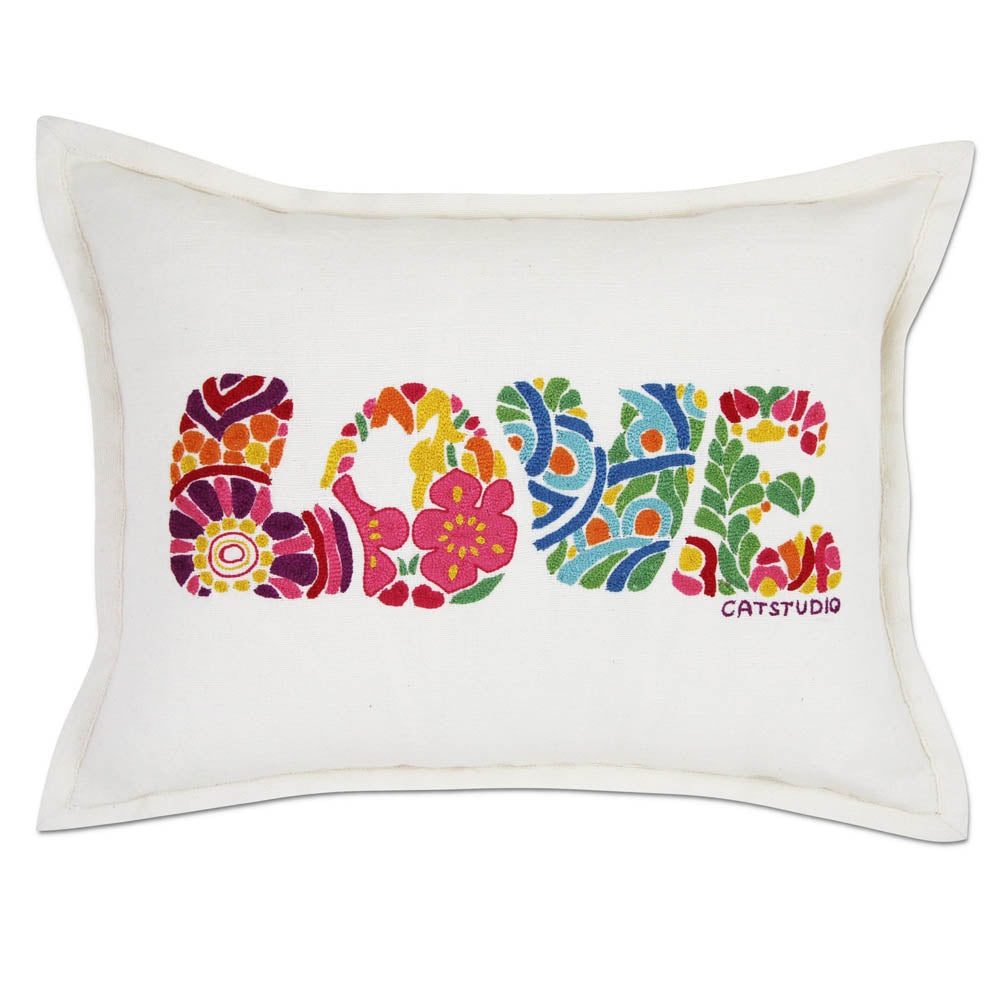 Flower Power Love Letters Hand-Embroidered Pillow - Available in Bright or Pastel by CatStudio Quirks!