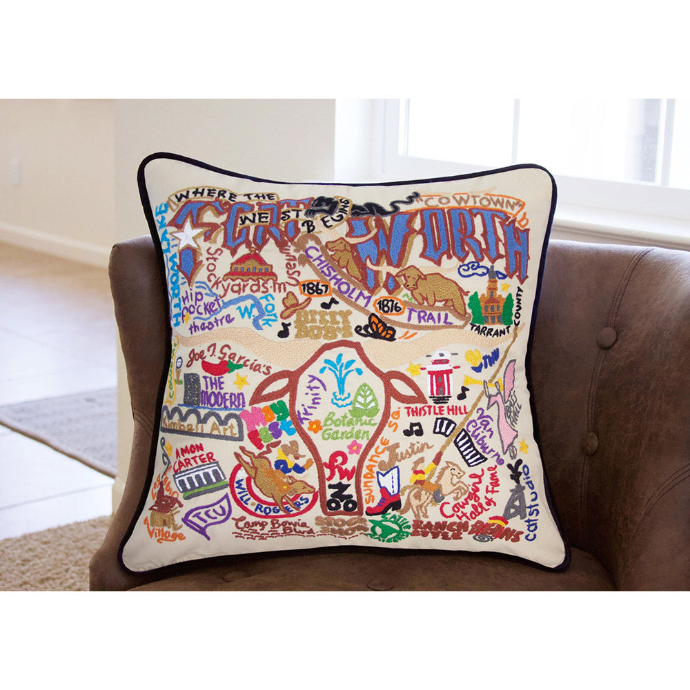 Fort Worth, TX Hand-Embroidered Pillow Quirks!