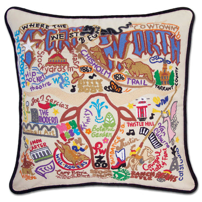 Fort Worth, TX Hand-Embroidered Pillow Quirks!