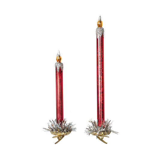 Frosted Red Glass Taper Candle Clip-on Set of 2