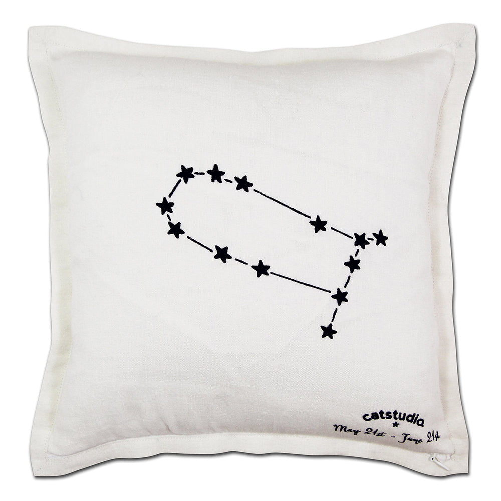 Gemini Astrology Hand-Embroidered Pillow by Cat Studio Quirks!