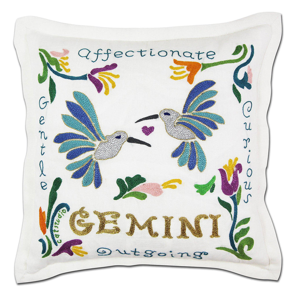 Gemini Astrology Hand-Embroidered Pillow by Cat Studio Quirks!
