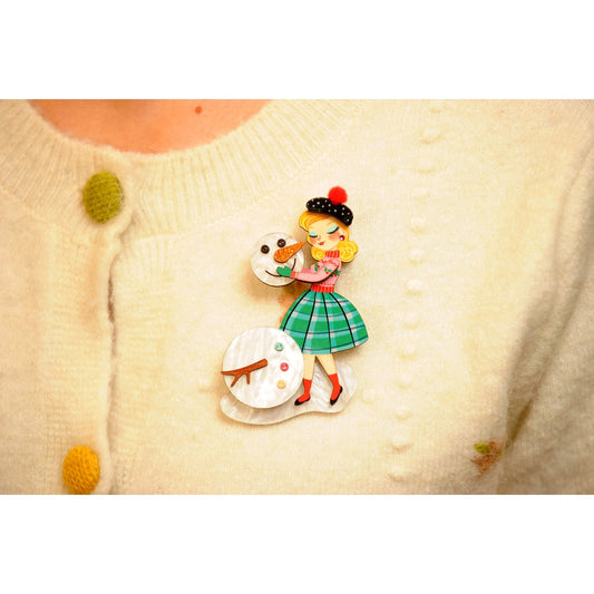Girl with A Snowman Brooch by Laliblue