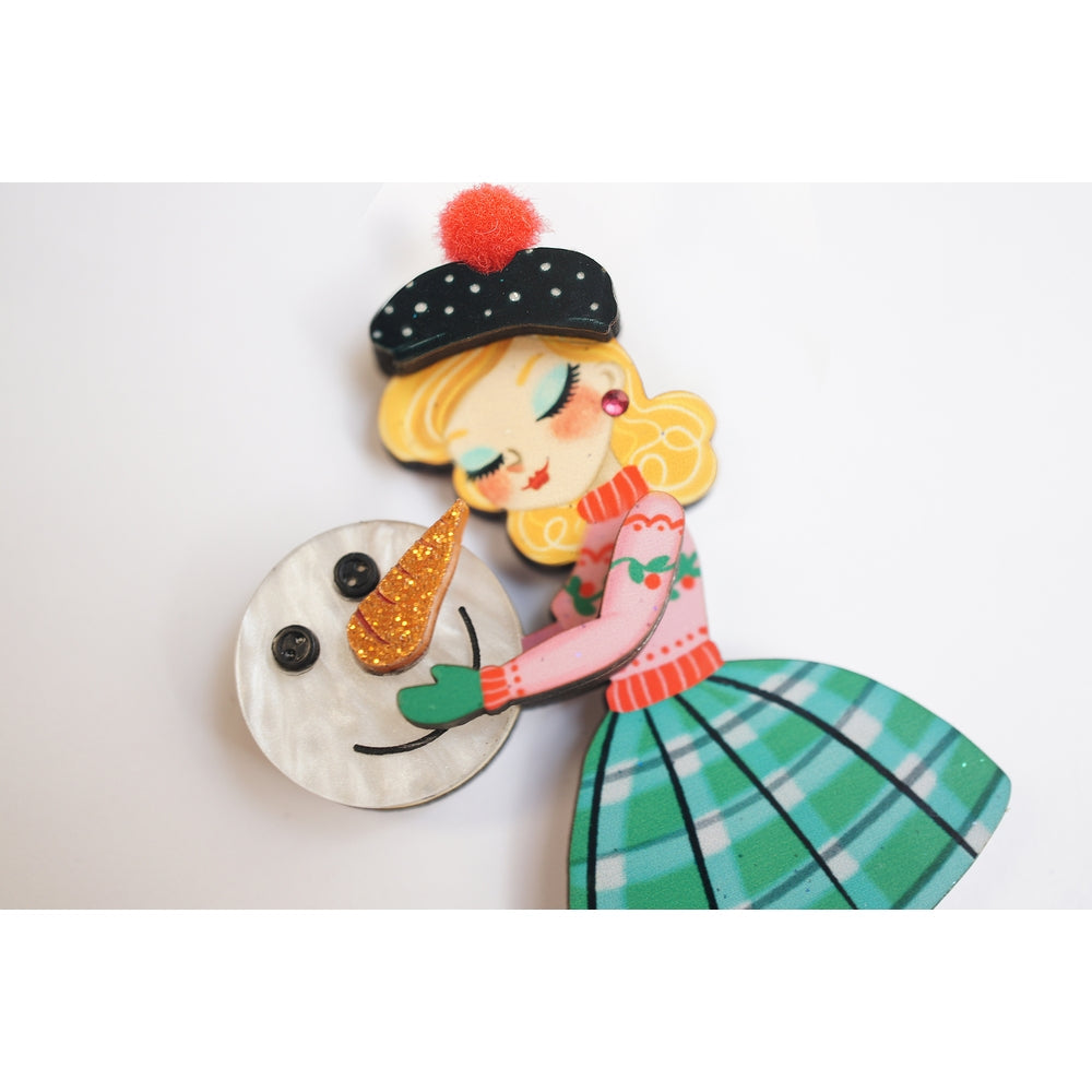 Girl with A Snowman Brooch by Laliblue