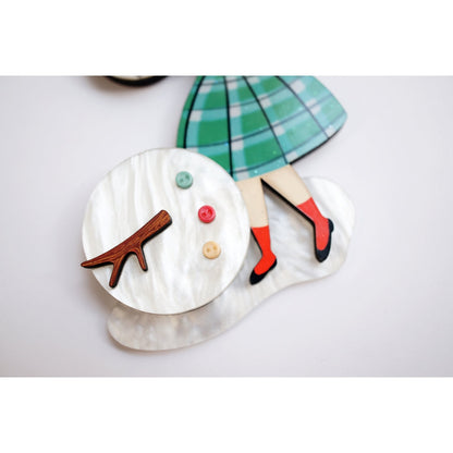 Girl with A Snowman Brooch by Laliblue