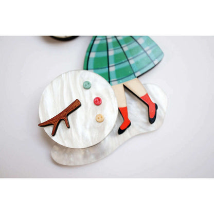 Girl with A Snowman Brooch by Laliblue