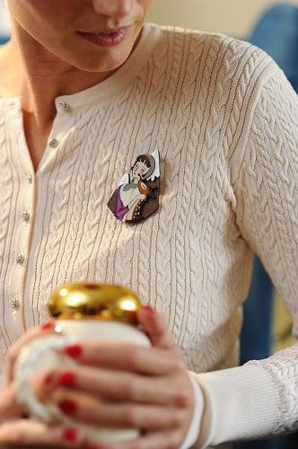 Girl with Deer and Mountains Brooch by Laliblue