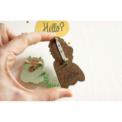 Girl with Phone Collar Clip Brooch by Laliblue