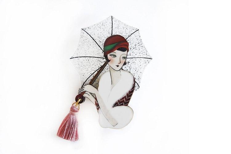Girl with Umbrella Brooch by Laliblue