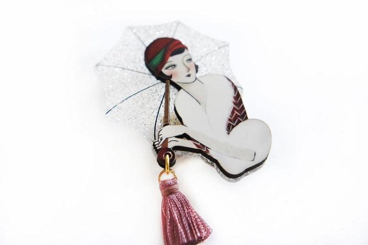 Girl with Umbrella Brooch by Laliblue