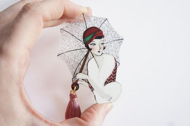Girl with Umbrella Brooch by Laliblue