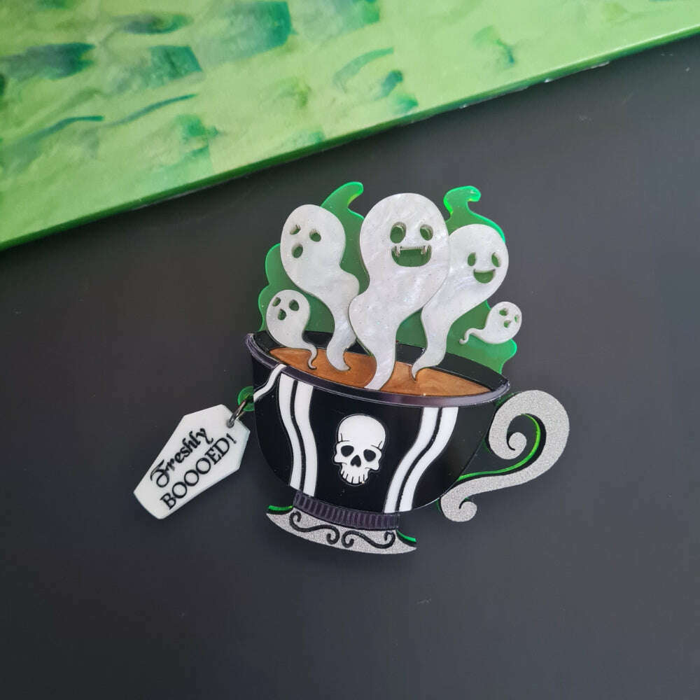 Gothic Ghost Teacup Brooch by Cherryloco