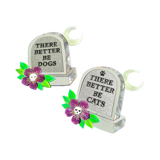 There Better be Cats Gravestone Epitaph Brooch by Cherryloco