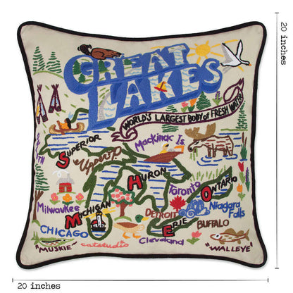 Great Lakes Hand-Embroidered Pillow