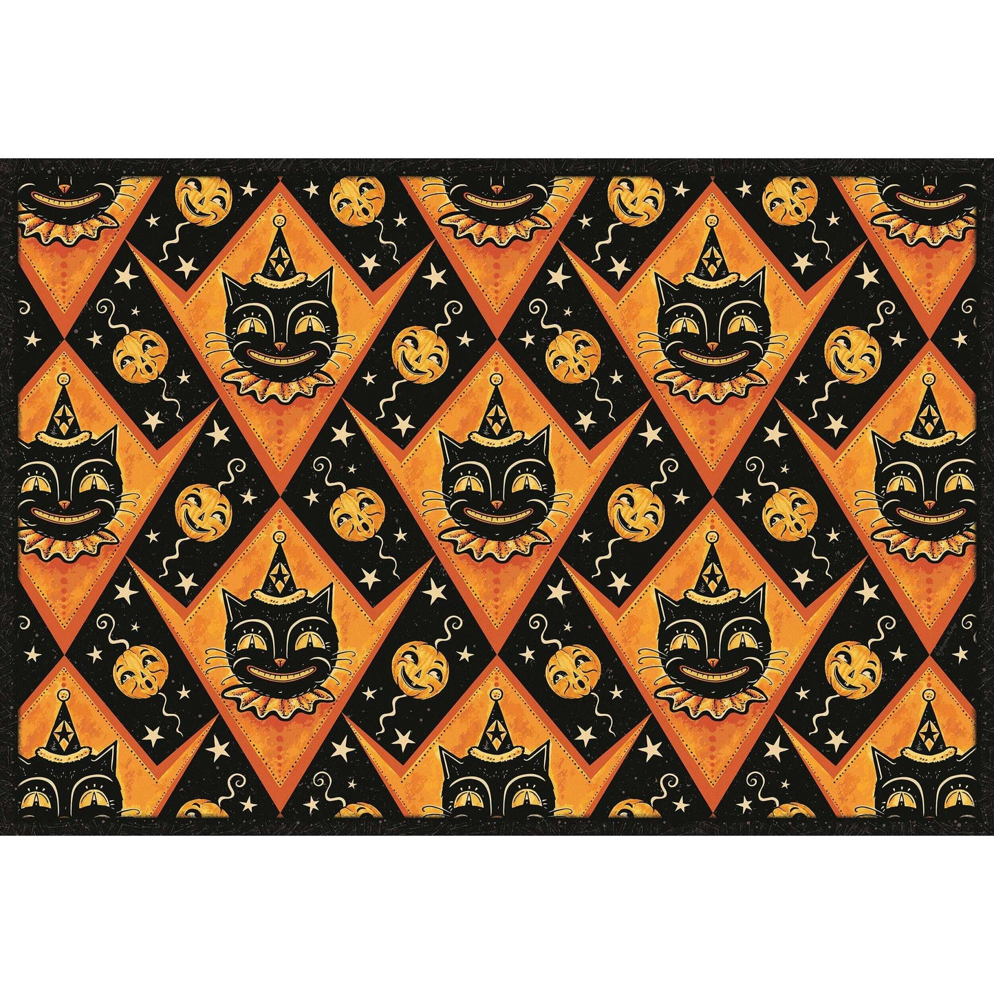 Grinning Black Cat Jack 56” Harlequin Vinyl Floor Decor