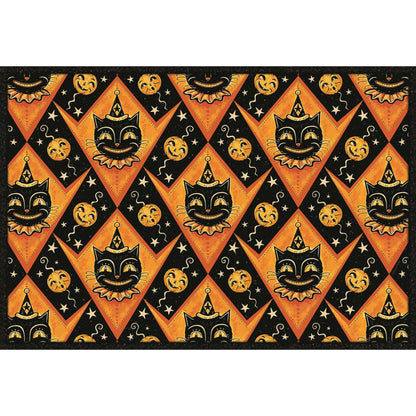 Grinning Black Cat Jack 56” Harlequin Vinyl Floor Decor