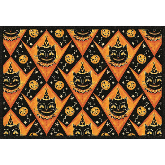 Grinning Black Cat Jack Harlequin Vinyl Floor Decor 52" x 76"