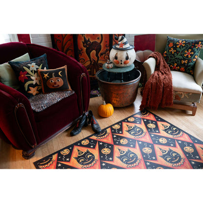 Grinning Black Cat Jack 56” Harlequin Vinyl Floor Decor