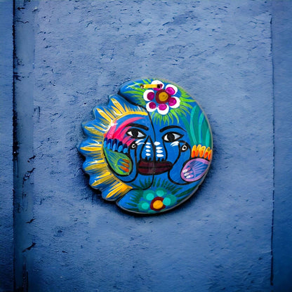 Guerrero Sun Moon Wall Art | Hand-Painted Mexican Eclipse Decor