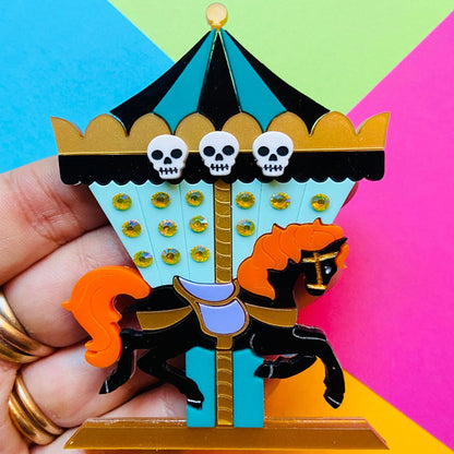 Creepy Funfair Collection - Carousel Horse with Skulls Acrylic Brooch by Makokot Design Quirks!