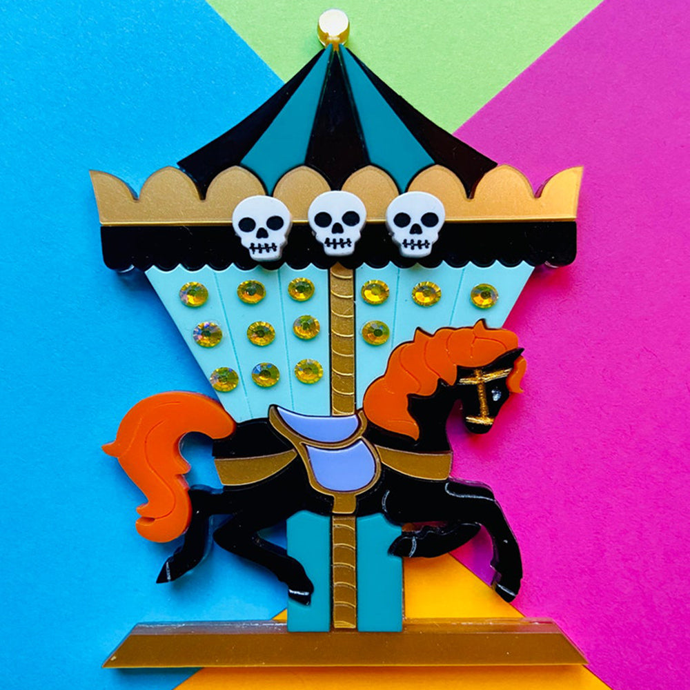 Creepy Funfair Collection - Carousel Horse with Skulls Acrylic Brooch by Makokot Design Quirks!