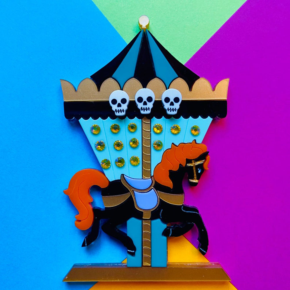 Creepy Funfair Collection - Carousel Horse with Skulls Acrylic Brooch by Makokot Design Quirks!