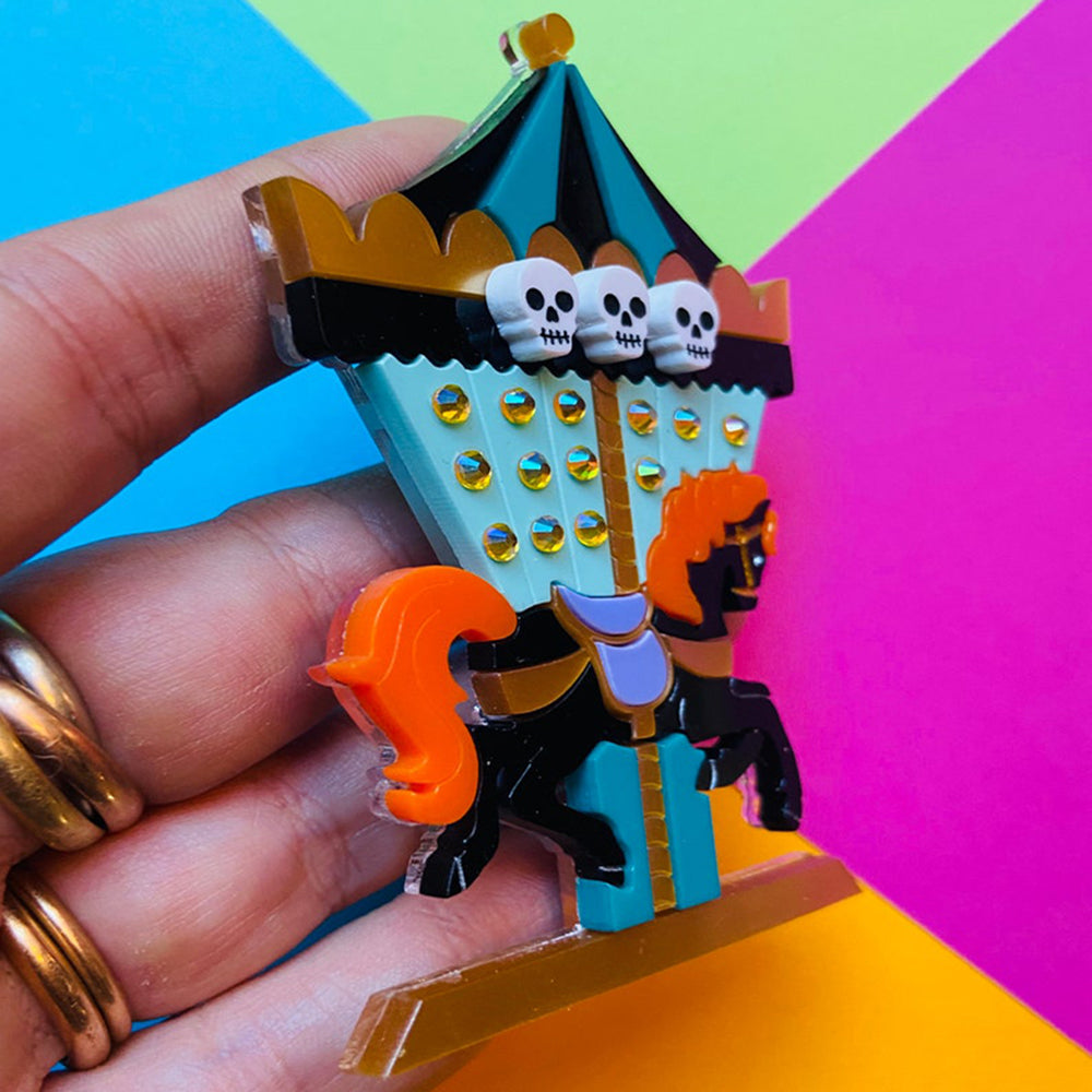Creepy Funfair Collection - Carousel Horse with Skulls Acrylic Brooch by Makokot Design Quirks!