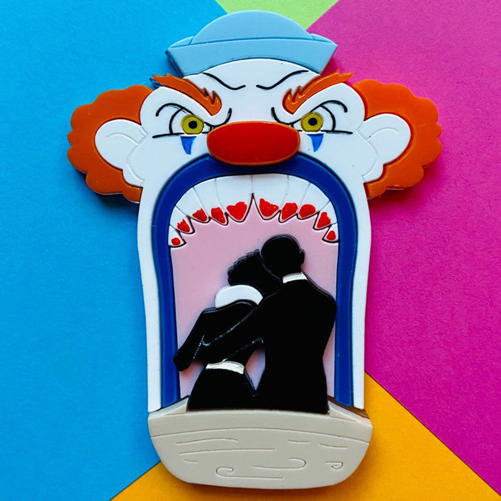 Creepy Funfair Collection - Scary Clown Tunnel Acrylic Brooch by Makokot Design Quirks!