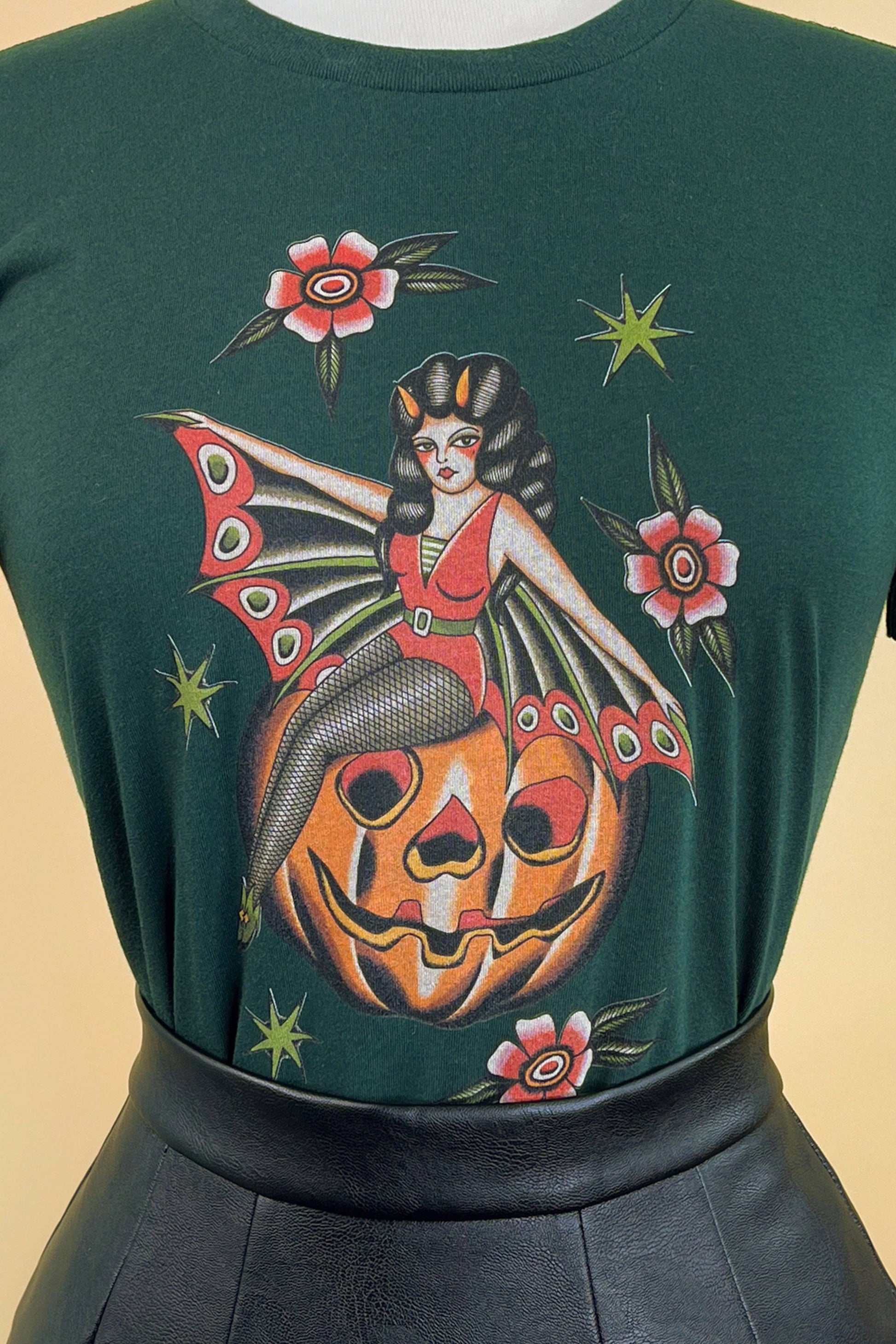 October Child Fitted Tee in Forest Green - SMALL Quirks!