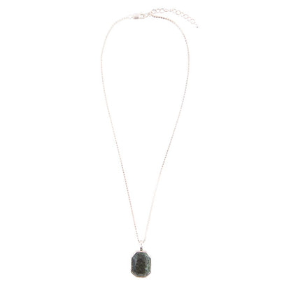 Hammered Green Seraphinite and Sterling Silver Pendant Necklace